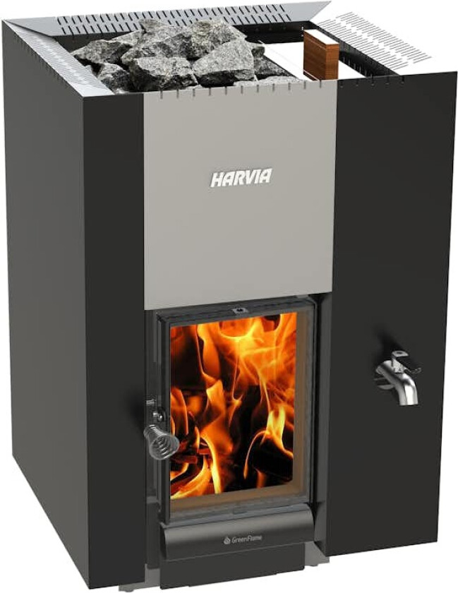 Vedfyrt Badstueovn Harvia 22 GreenFlame RS med Vanntank