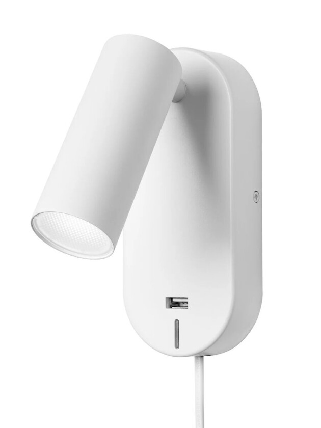 Ego vegglampe dimbar m/ USB - Hvit