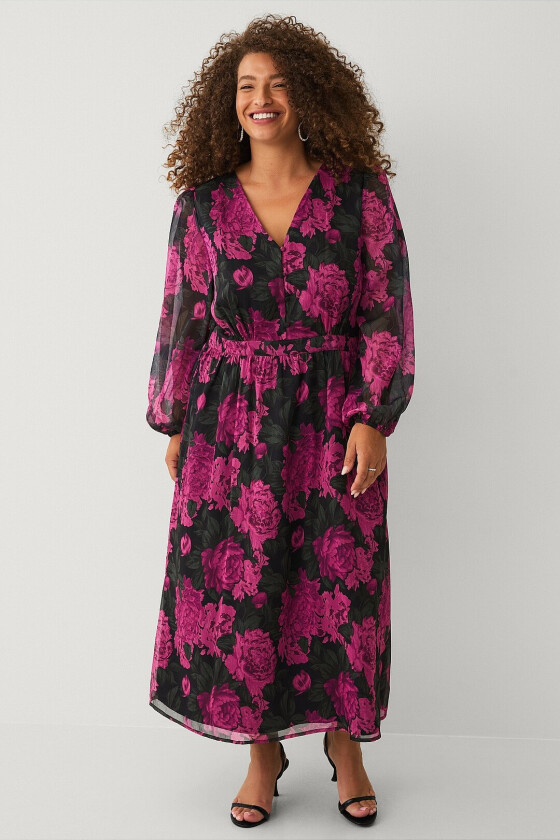 Kjole i chiffon med bobleerme - Rosa