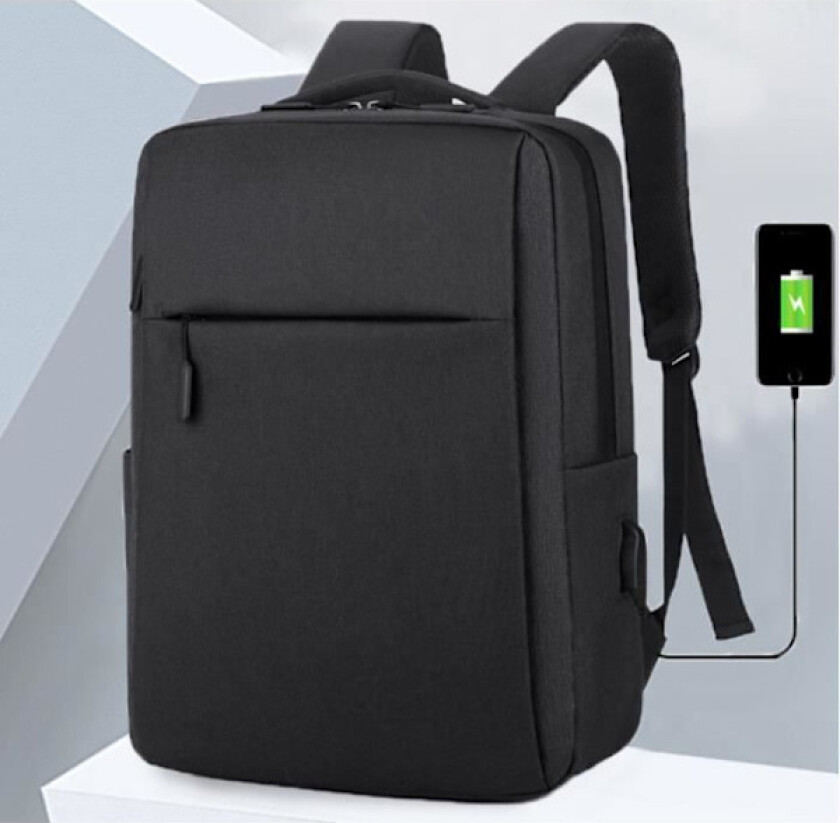 15,6'' Laptop Ryggsekk med USB-lader Svart