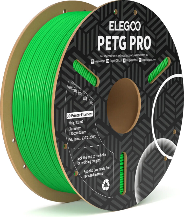 PETG Pro Filament til 3D Printer - 1000g - Grønn