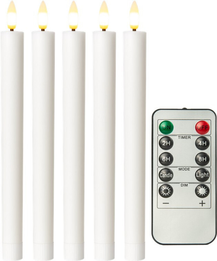 LED Krone-vokslys med Bevegelig Flamme - Inkl. Fjernbetjening - 5 stk.