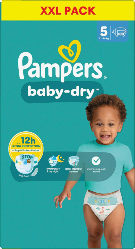 Bilde av Baby Dry Bleier Str 5 11-16 kg XXL 108-Pakk - Bleier