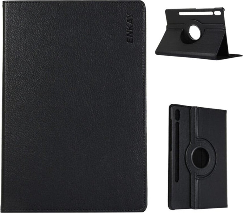 Samsung Galaxy Tab S9 FE / Galaxy Tab S9 / Galaxy Tab S10 FE nettbrettveske ENKAY HAT PRINCE Litchi Texture vegansk lærdeksel med stativ - Svart