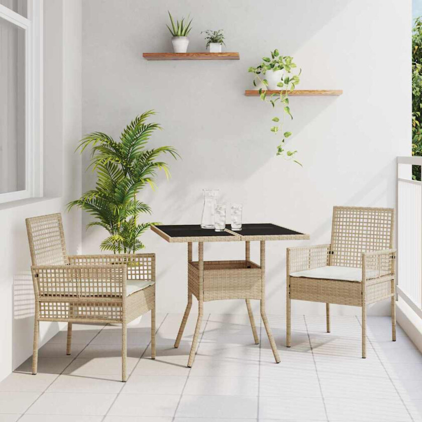 3-delt hage spisesett i beige poly rattan