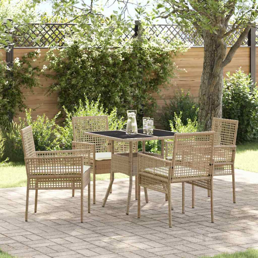 5 Delt Hage Spisebordsett Beige Poly Rattan