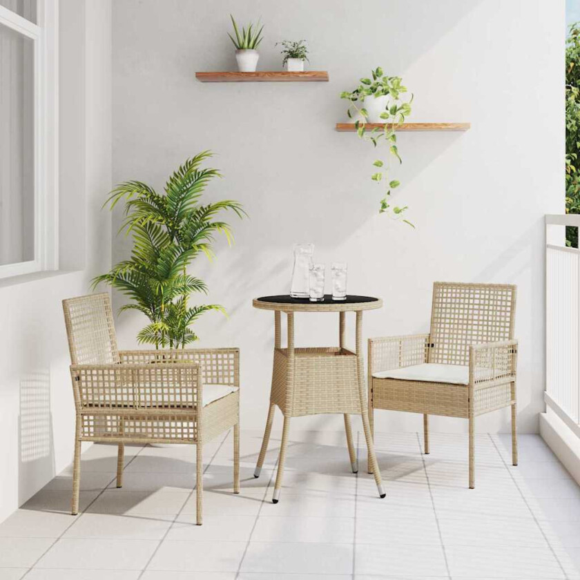 3 Delt Hage Spisebordssett Beige Poly Rattan