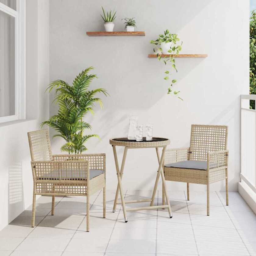 3 Delers Hage Bistro Sett med Puter Beige Poly Rottning