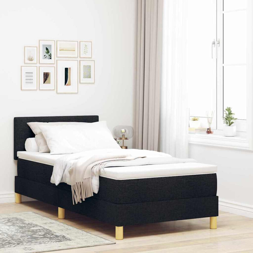 Kontinental seng med madrass svart 80x200 cm stoff
