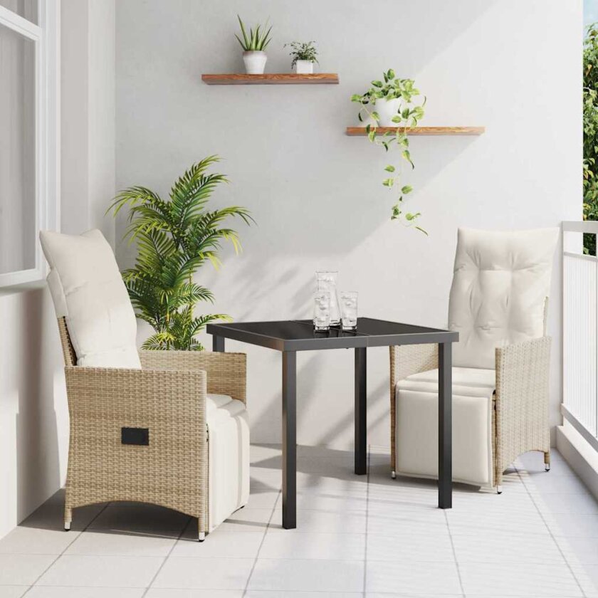3 delt hage spisebordsett med puter Beige Poly rotting