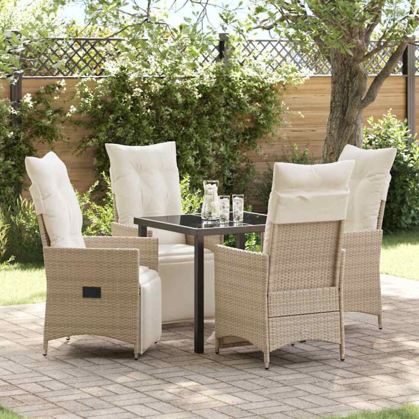 5 Delt Hage Spisesett med Puter Beige Poly Rottings