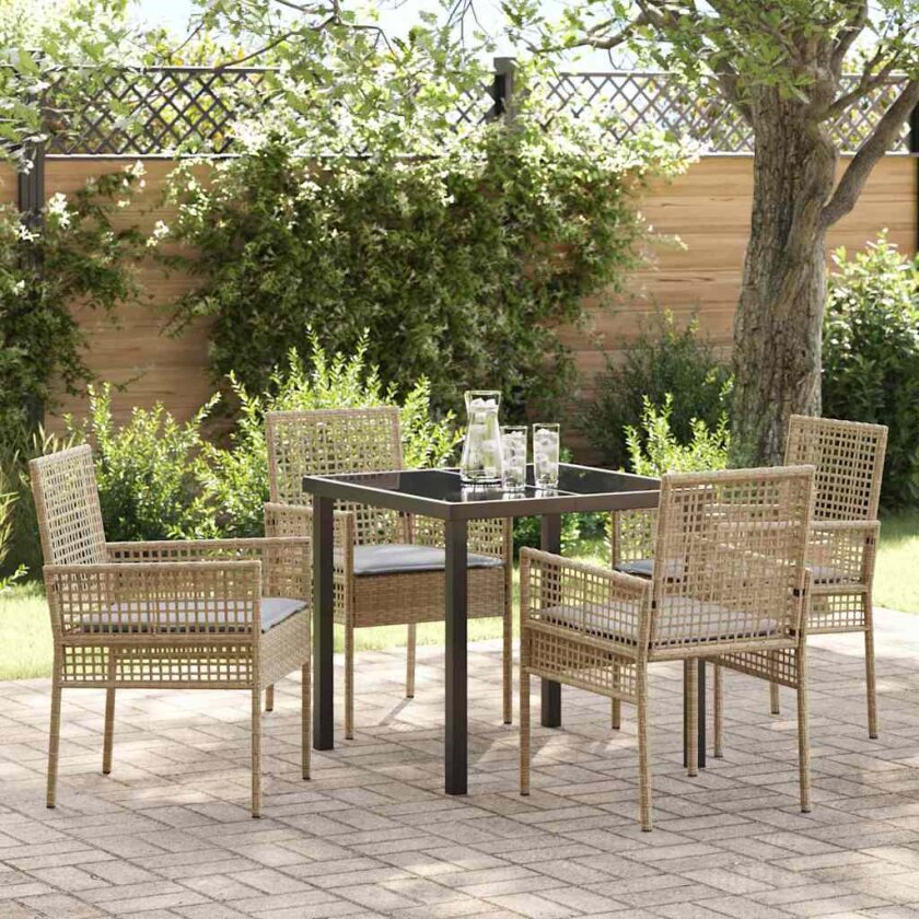 5 Brikker Hage Spisebordsett med Puter Beige Poly Rottings