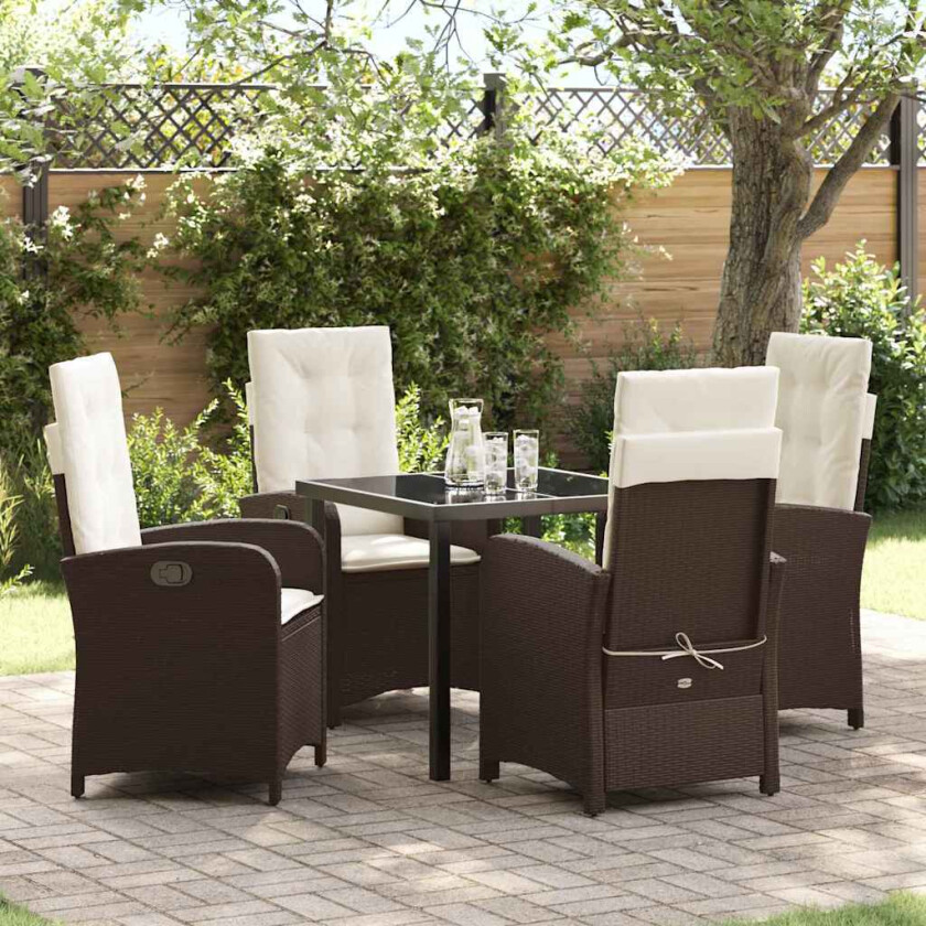 5 Delers Hagedining Set med Puter Brun Poly Rattan