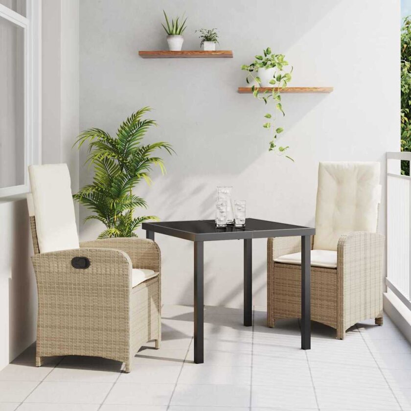 3-delt hage spisebordsett med puter Beige Poly-rotting