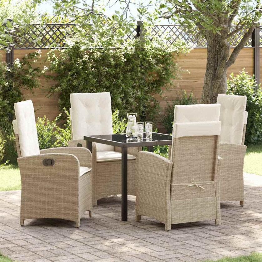 5-delt hagedining sett med puter beige polyrotting