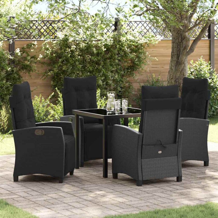 5 deler hage spisebordsett svart poly rattan