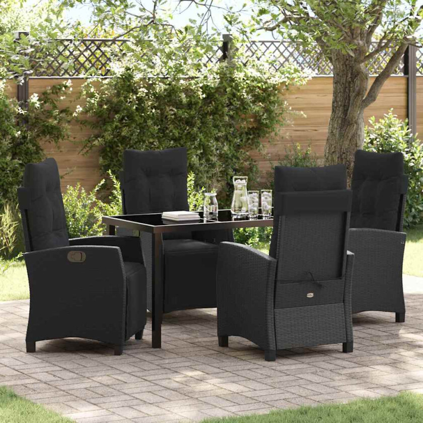 5-delt hage dining sett svart poly rattan