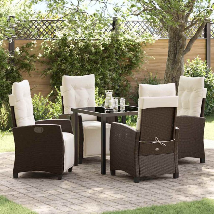 5 Dels Hage Spise Sett Brun Poly Rattan