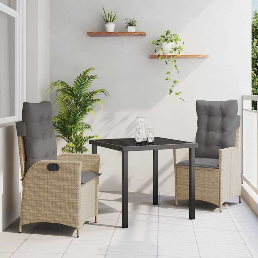 3 Delers Hage Spisebord Sett med Puter Beige Poly Rottning