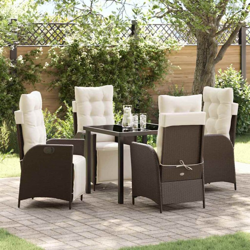 5-delt Hage Spisesett Brun Poly Rattan