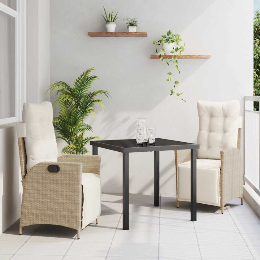 3-delt hage spisebordsett Beige Poly Rattan