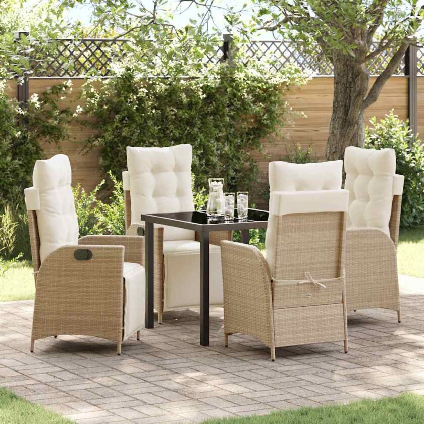 5-delt hage spisebord sett i beige poly-rotang