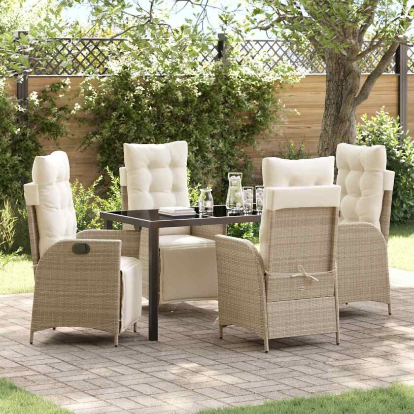5 deler hage spisebord sett, beige poly rattan