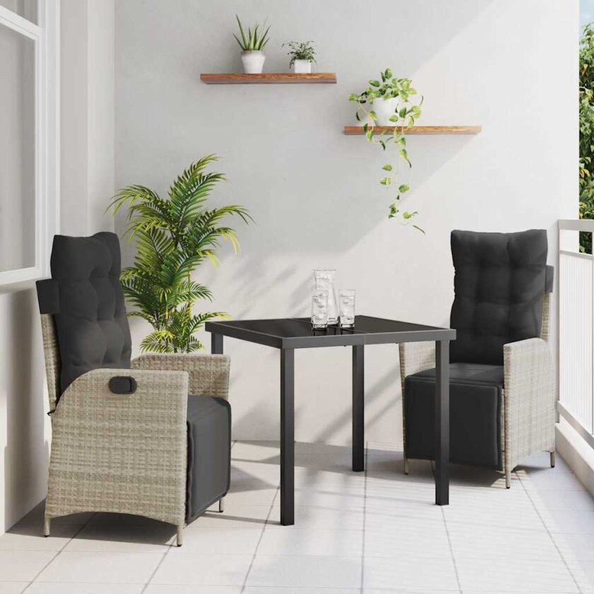 3-delt hage spisebordsett Lys grå Poly Rattan