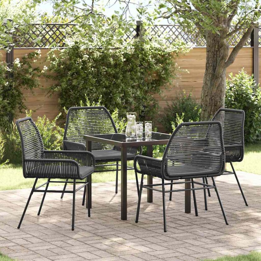 5-delt hage spise set med puter svart poly rattan