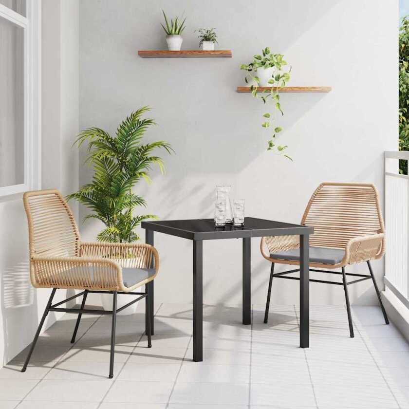 3 deler Hage Spisetsett med Puter Brun Poly Rattan