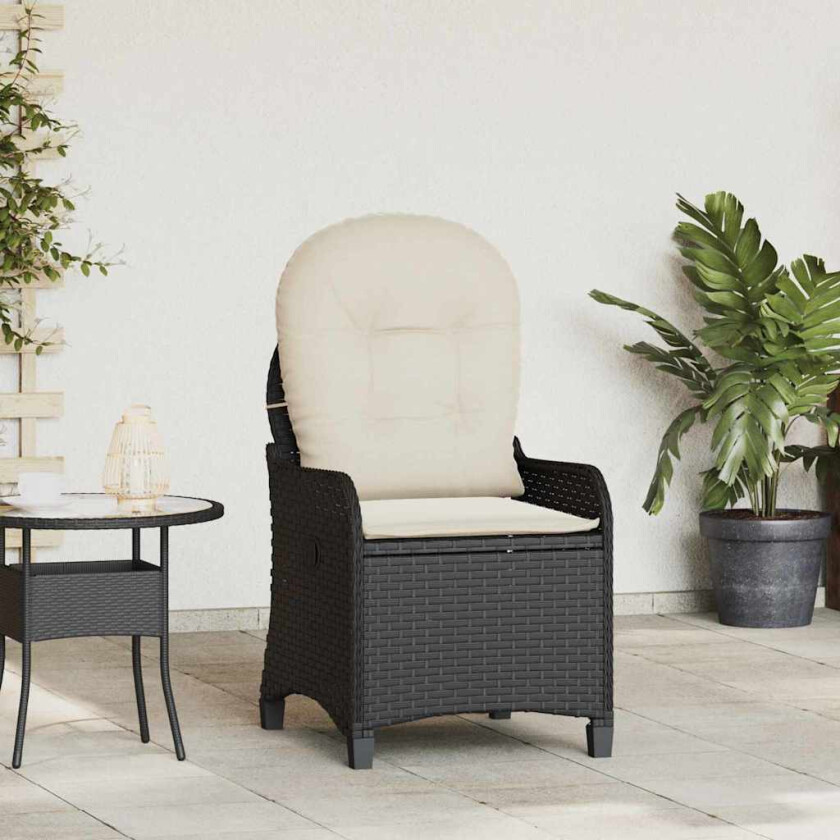 Recliner Stol med Puter Svart Poly Rattan