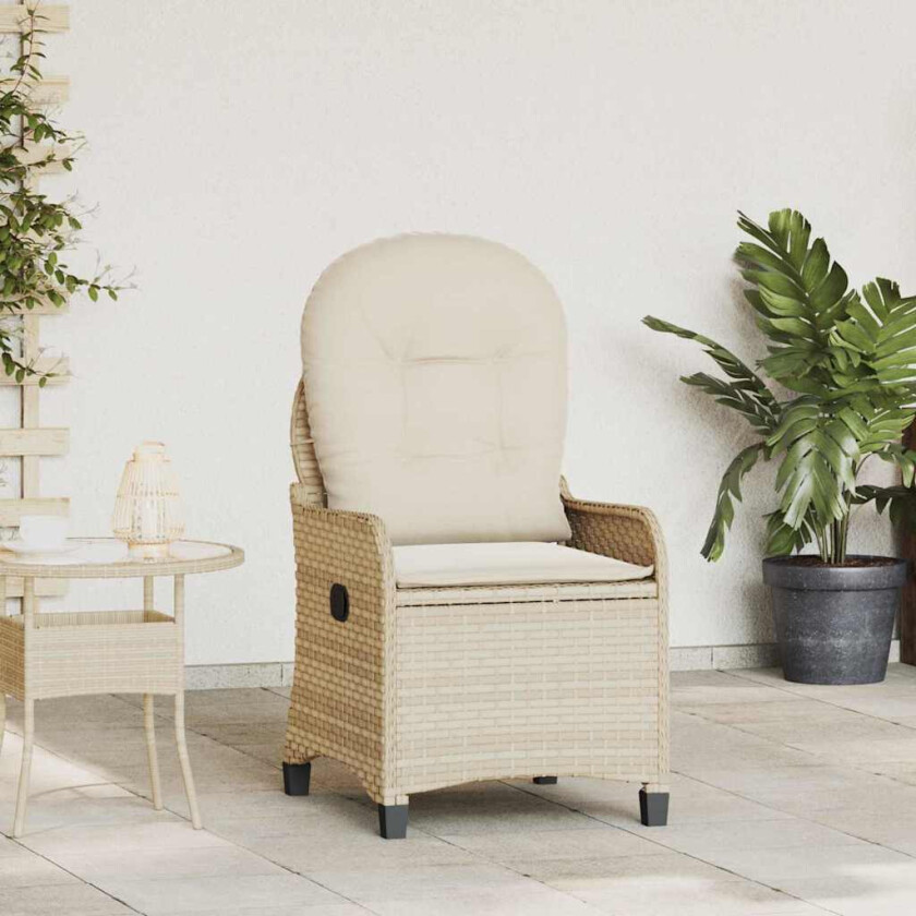 Recliner Stol med Pute Beige Poly Rattan