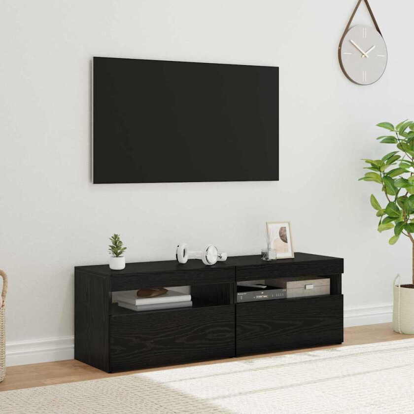 TV Kabinetter med LED Lys 2 stk Svart Eik 60x35x40 cm Konstruert Tre