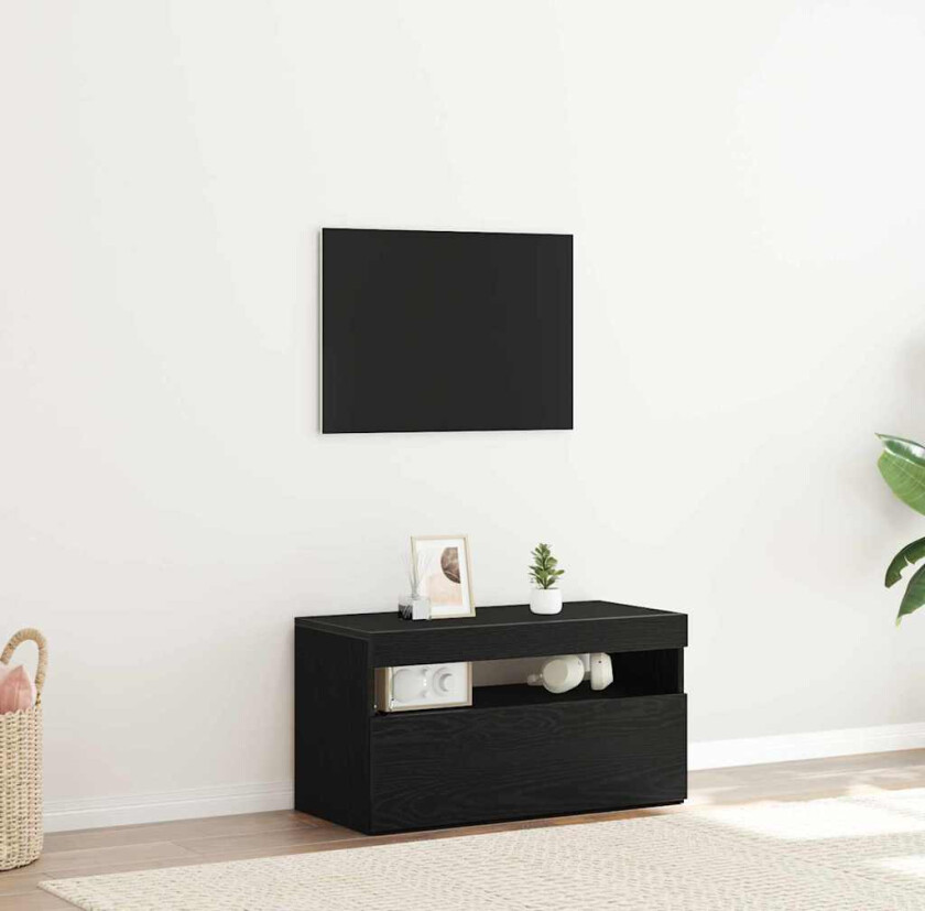TV-benk med LED-lys, svart eik, 75x35x40 cm, laget i tre