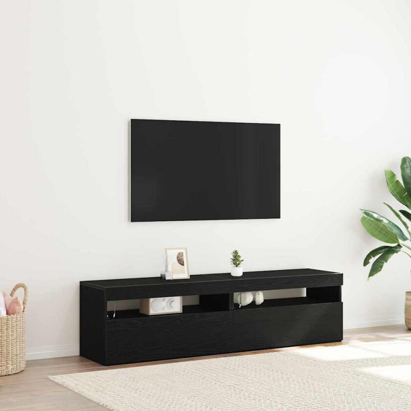 TV-Skap med LED-Lys 2 stk Svart Eik 75x35x40 cm Konstruert Tre