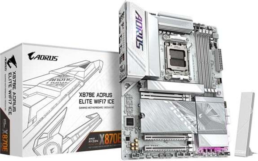 AORUS X870E ELITE WIFI7 ICE Hovedkort - AMD X870E - AMD AM5 socket - DDR5 RAM - ATX