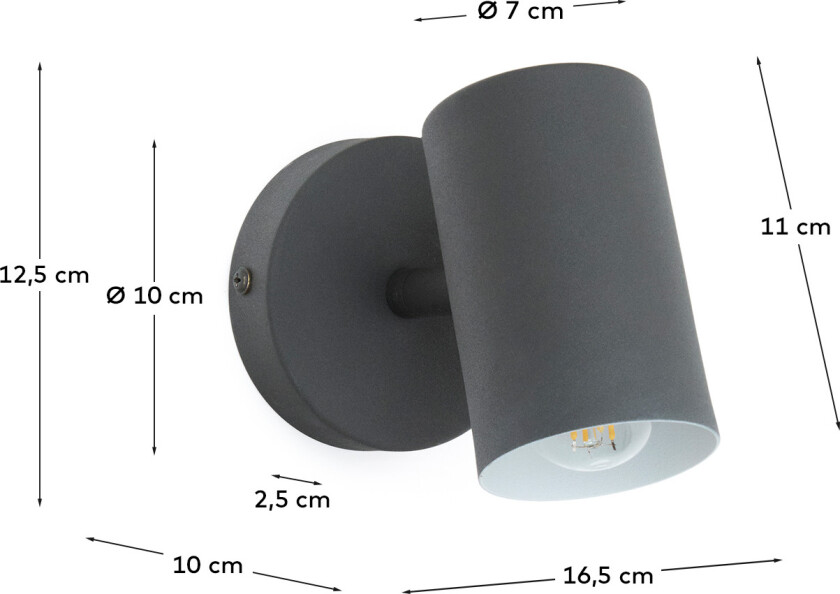 KAVE HOME Manie veggmontert metalllampe med finish i svart støpejernseffekt