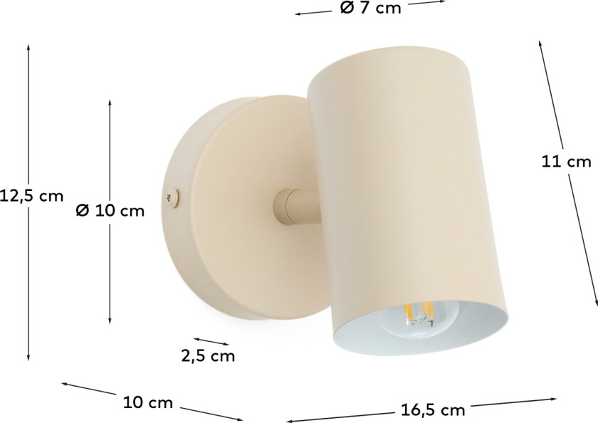 KAVE HOME Manie veggmontert metalllampe med beige strukturert finish