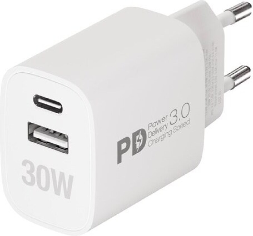 Fast GaN 30W 1xUSB-C PD/ USB-A Home Charger White