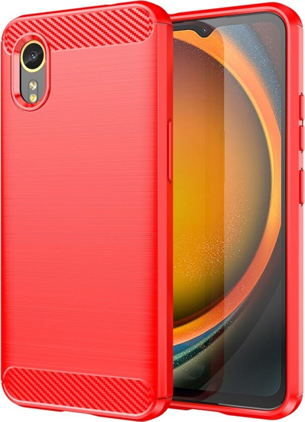Samsung Galaxy Xcover 7 Brushed Carbon Fiber Fleksibelt Plast Deksel - Rød