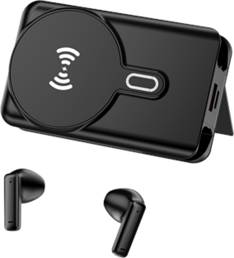 Powerbank + Bluetooth Earbuds - Black Nødlader - Svart - 5000 mAh