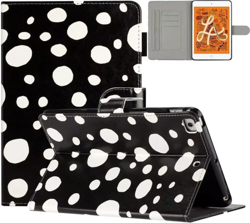iPad Pro 9.7 (2016) / iPad Air / iPad Air 2 / iPad 9.7 (2017/2018) Skinn Flip Deksel m. Fargede Prikker - Svart / Hvit