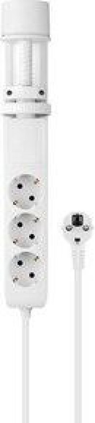 6-i-1 strømforgrener 3x uttak og USB med skrivebordfeste (hvit)