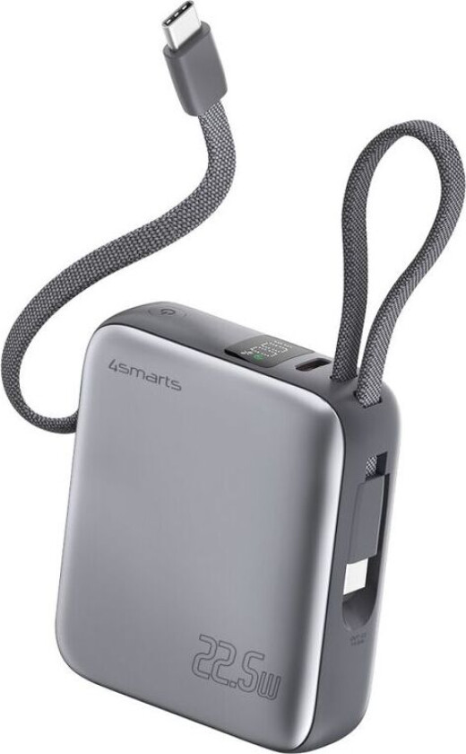 Pocket Powerbank med doble USB-C-kabler 10000 mAh 22,5 W – Space Gray