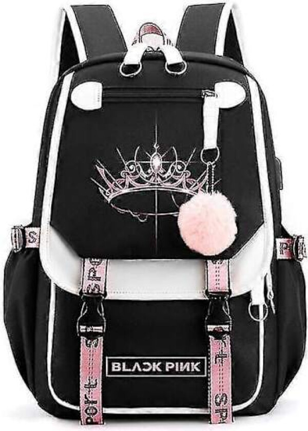 Blackpink Ryggsekk Laptopveske Skoleveske Bokveske Med USB Ladeport Hodetelefonport stil 2