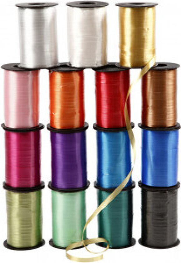 Gavebånd , ass. farger, B: 10 mm, blank, 15x250 m/ 1 pk.