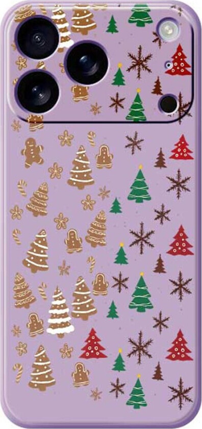 iPhone 17 Pro Jule Deksel - Fleksibel Plast - Pepperkakemenn & Juletrær / Lilla