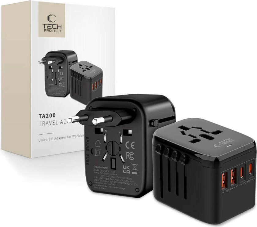Reiseadapter EU / UK / US / AU - Svart