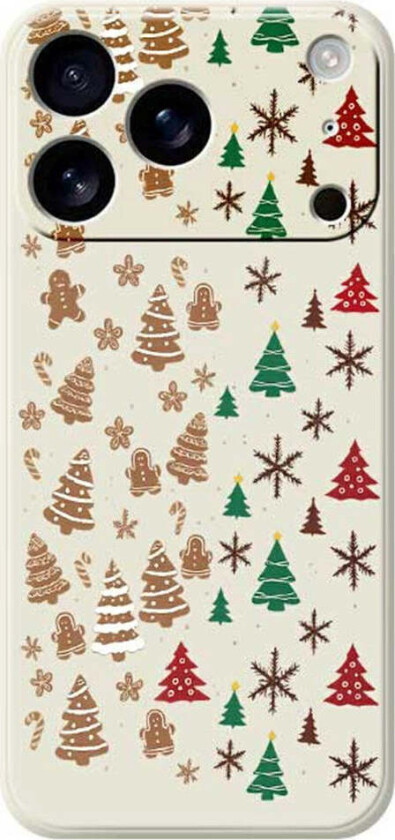 iPhone 17 Pro Max Jule Deksel - Fleksibel Plast - Pepperkakemenn & Juletrær / Beige