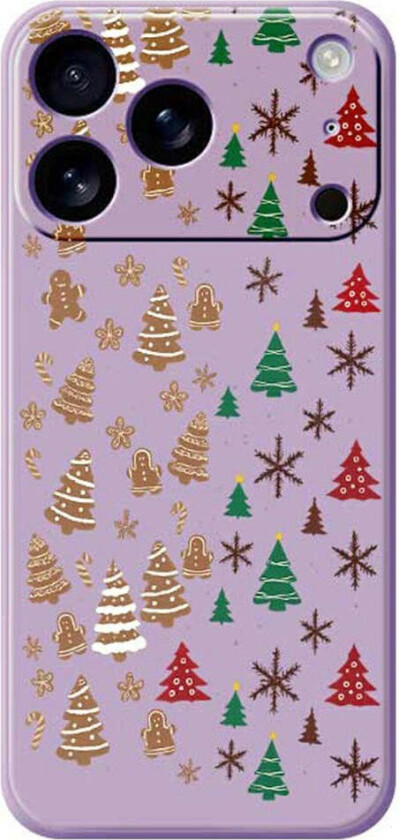 iPhone 17 Pro Max Jule Deksel - Fleksibel Plast - Pepperkakemenn & Juletrær / Lilla